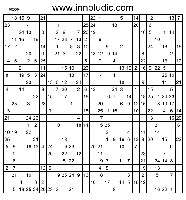 25×25 Printable Sudoku Puzzles Free