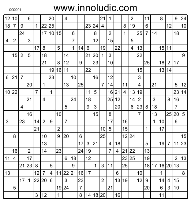 Printable Giant Sudoku 25×25