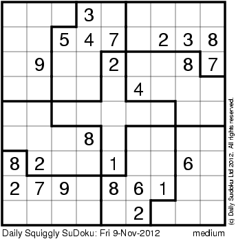 The Crafty Puzzles Company Daily Squiggly Sudoku Fri 9 Nov 2012