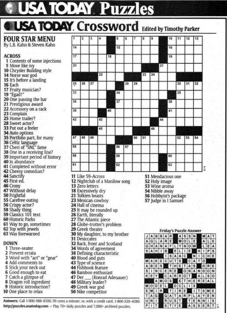 Usa Today Printable Crossword Usa Today Printable Sudoku Printable