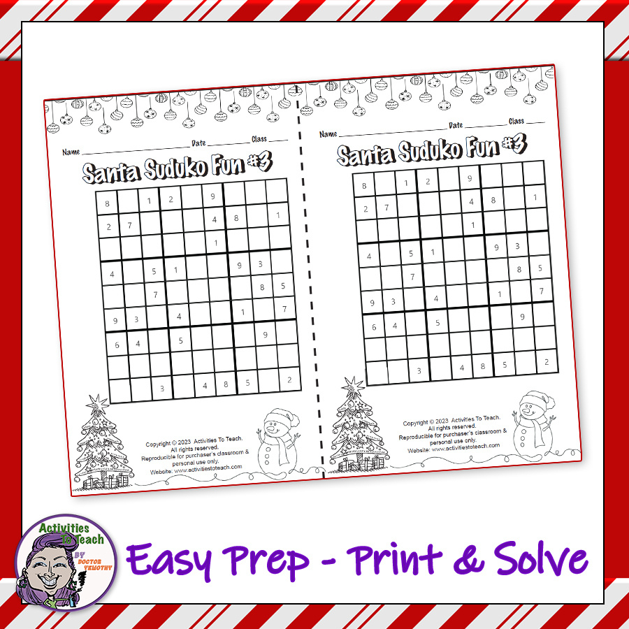 Christmas Holiday Sudoku Math Puzzle Packet - Classful regarding Thanksgiving Sudoku Spanish Answers