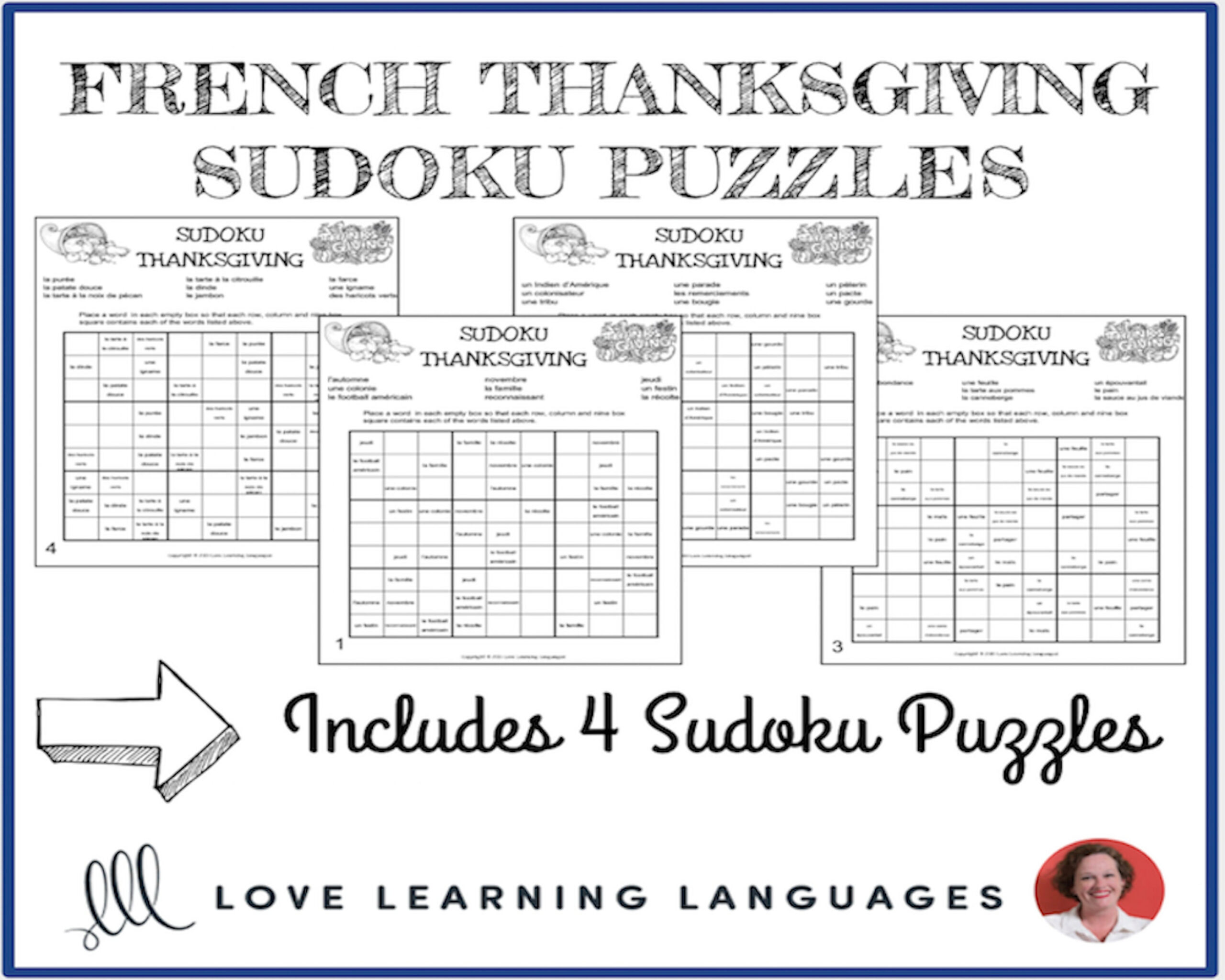 French Thanksgiving Sudoku Puzzles Homeschool - Etsy intended for French Thanksgiving Sudoku