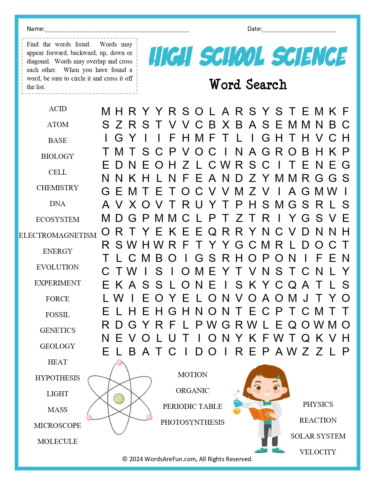 High School Science Word Search throughout Thanksgiving Challenge Periodic Table Sudoku