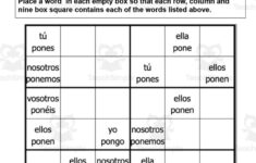 Spanish: Poner Present Tense Sudokuteach Simple for Thanksgiving Sudoku Spanish