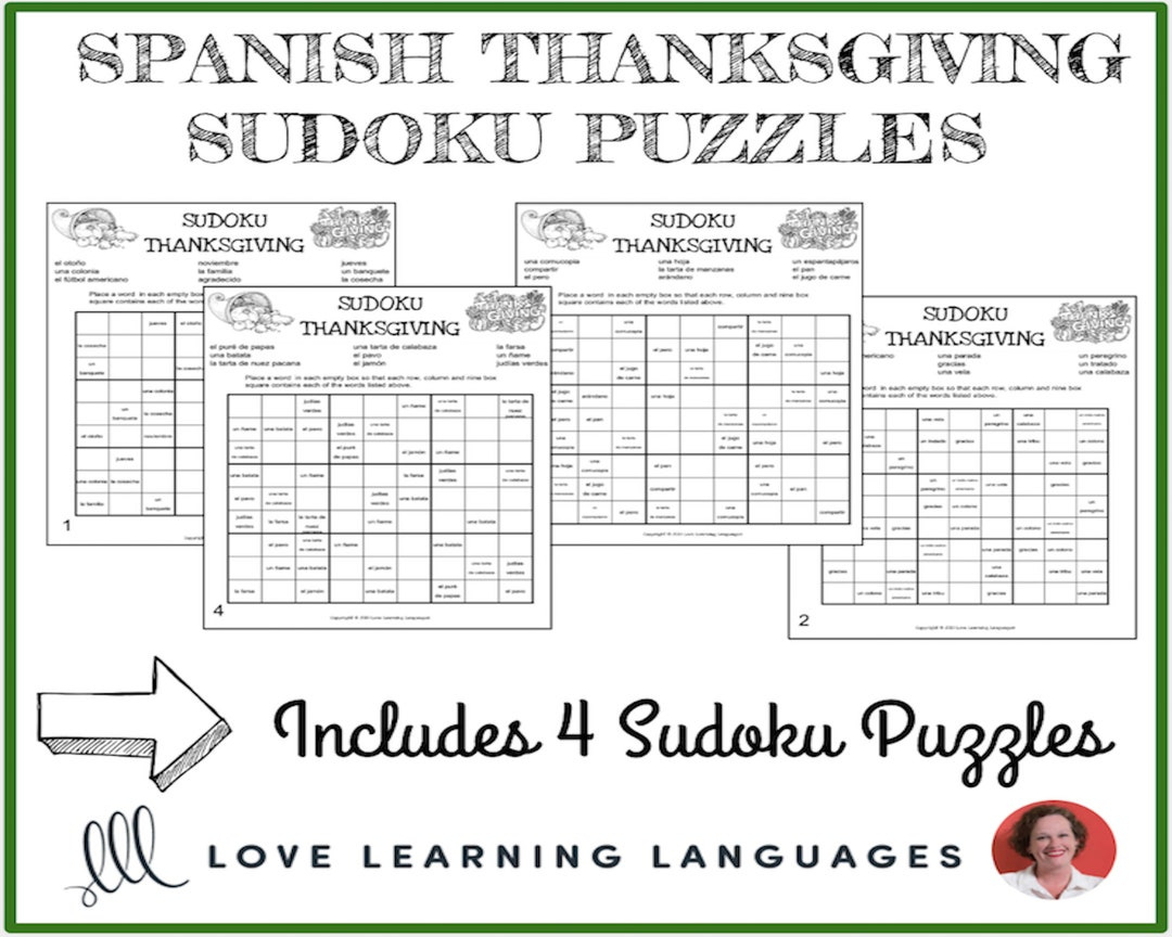 Spanish Thanksgiving Sudoku Puzzles Homeschool - Etsy Norway with Thanksgiving Sudoku Spanish Answers