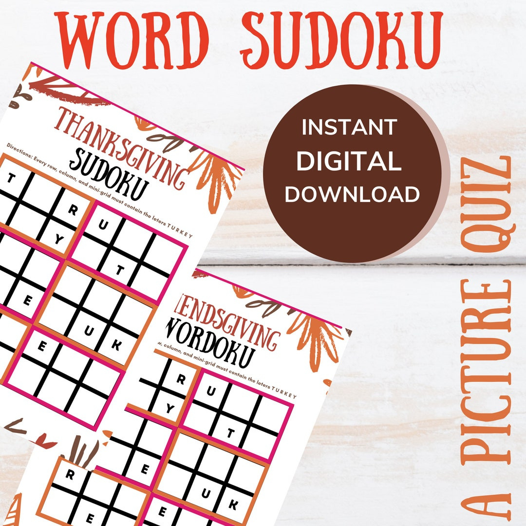 Thanksgiving And Friendsgiving Party Game Word Sudoku Worduko Game inside Thanksgiving Word Sudoku Answers