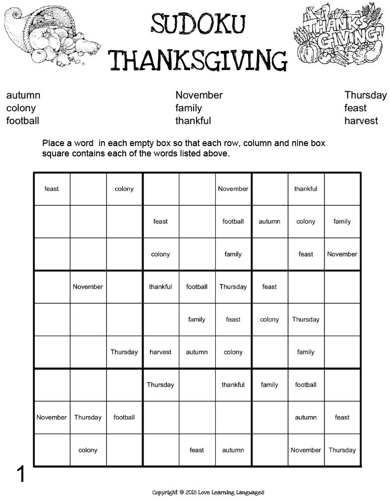 Thanksgiving Sudoko Puzzlesteach Simple intended for Thanksgiving Sudoku Answers Mathgeekmama