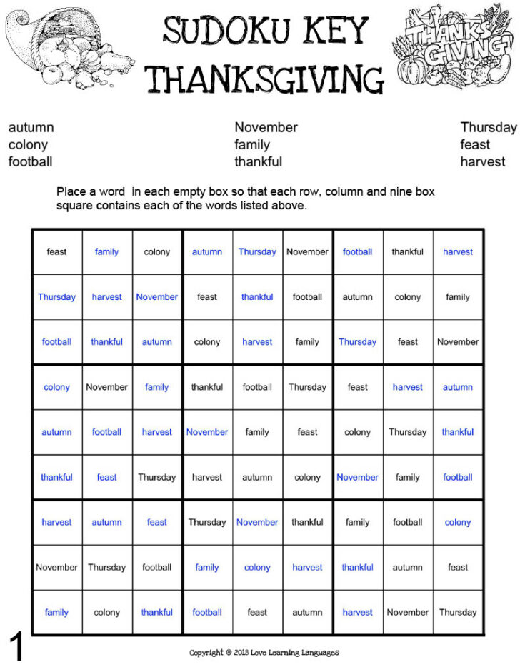 Thanksgiving Sudoku Mathgeekmama Answers