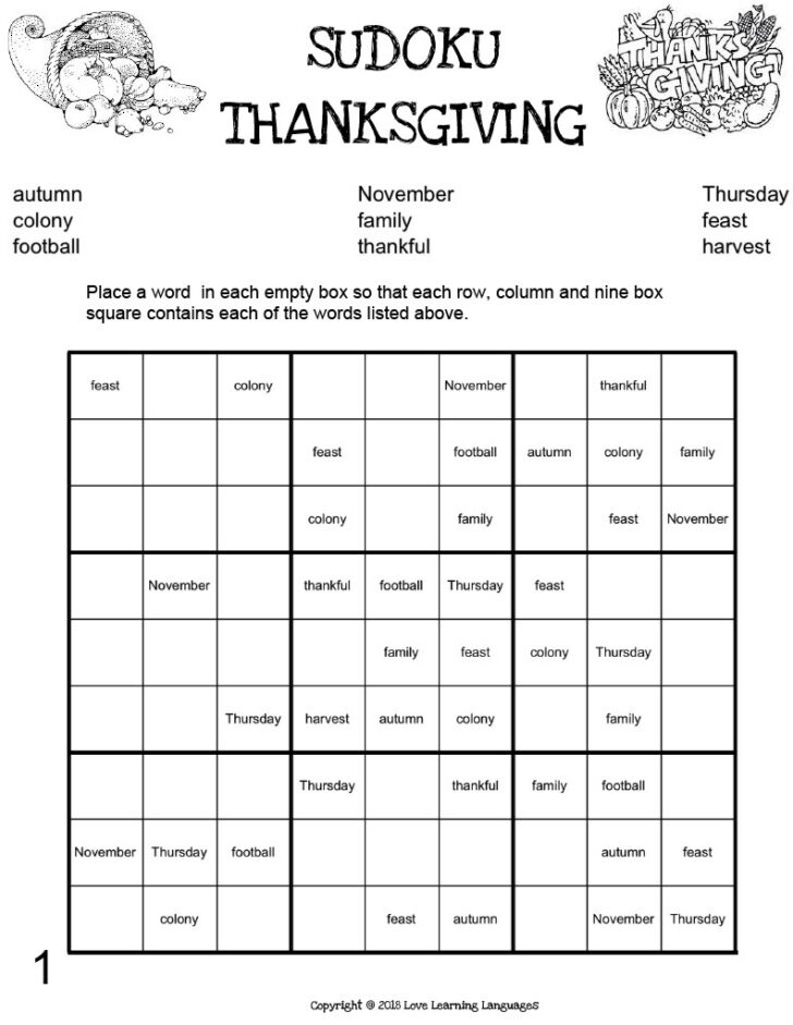 Thanksgiving Sudoku Math Geek Mama Answers