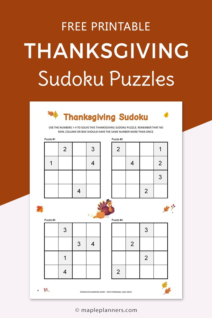 Thanksgiving Sudoku For Kids in Thanksgiving Sudoku Mayflower Answers