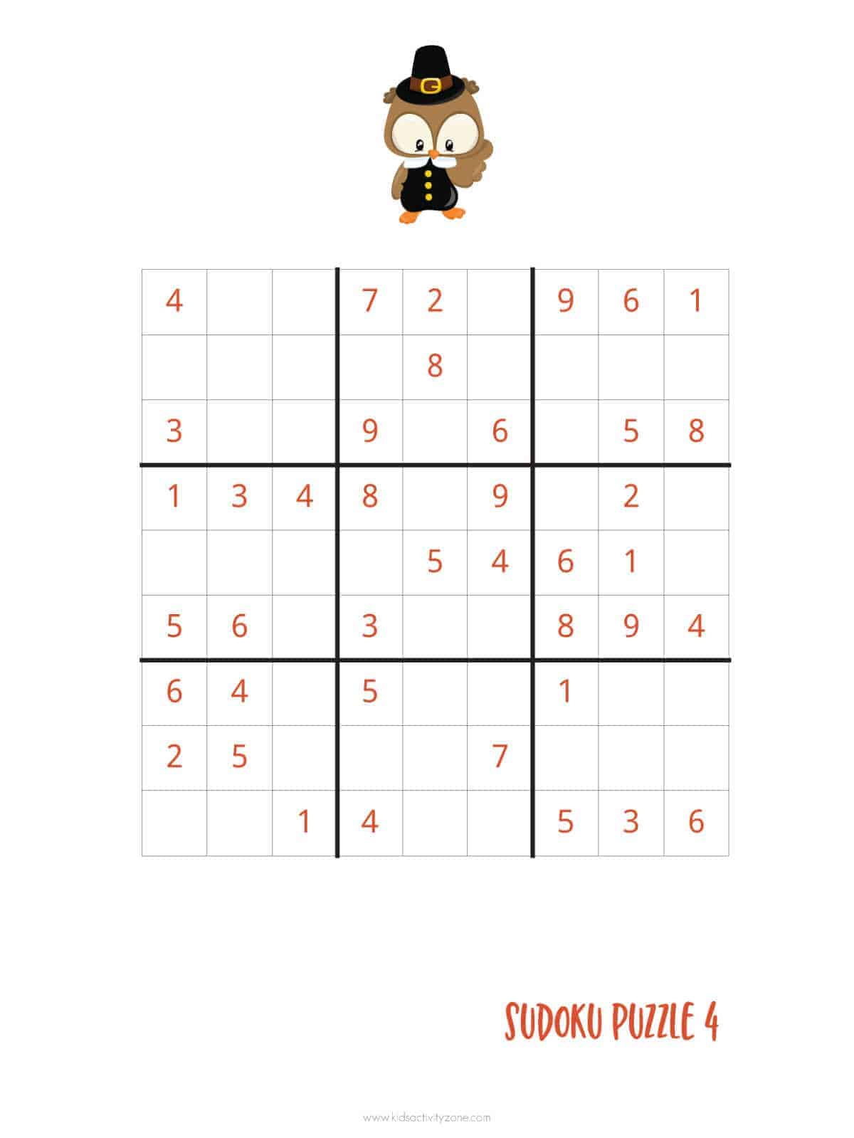 Thanksgiving Sudoku - {Free Printable} - Kids Activity Zone for Thanksgiving Sudoku Puzzle Answers