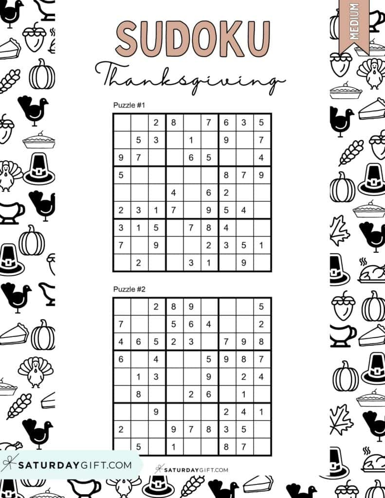 Thanksgiving Sudoku Puzzles - Cute &amp;amp; Free Printables | Saturdaygift for Thanksgiving Sudoku Medium