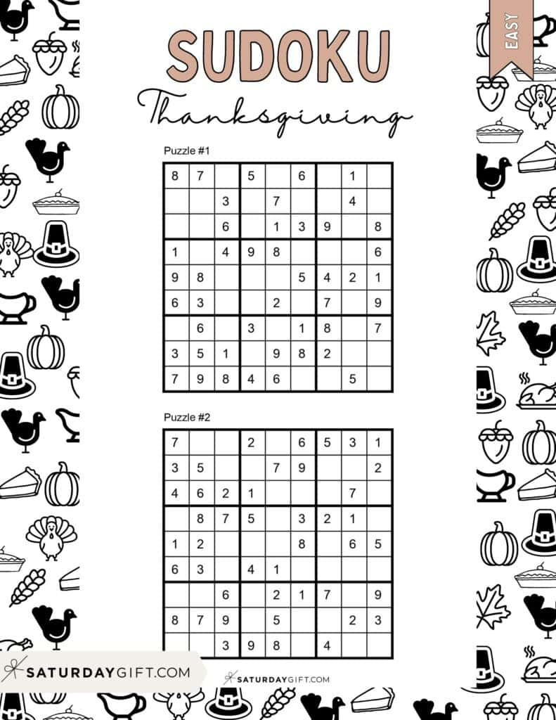 Thanksgiving Sudoku Puzzles - Cute &amp;amp; Free Printables | Saturdaygift regarding Answers To Thanksgiving Sudoku