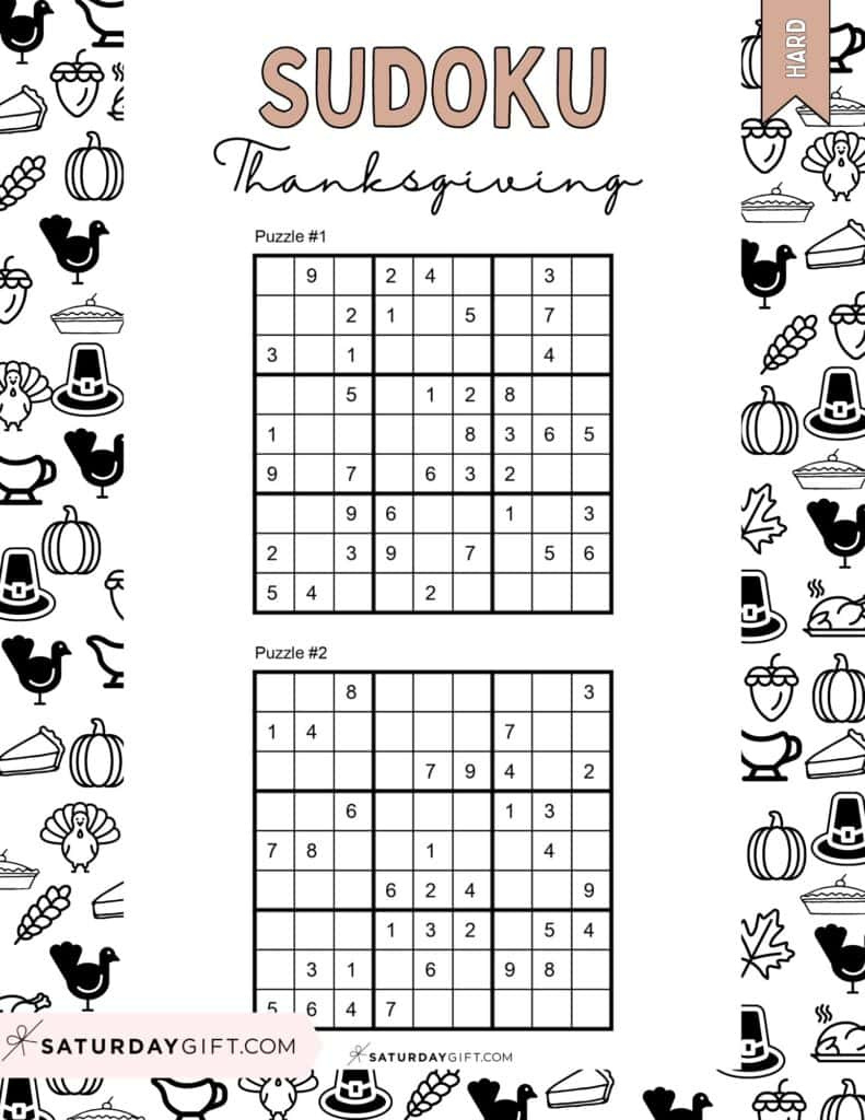 Thanksgiving Sudoku Puzzles - Cute &amp;amp; Free Printables | Saturdaygift throughout Thanksgiving Sudoku Expert