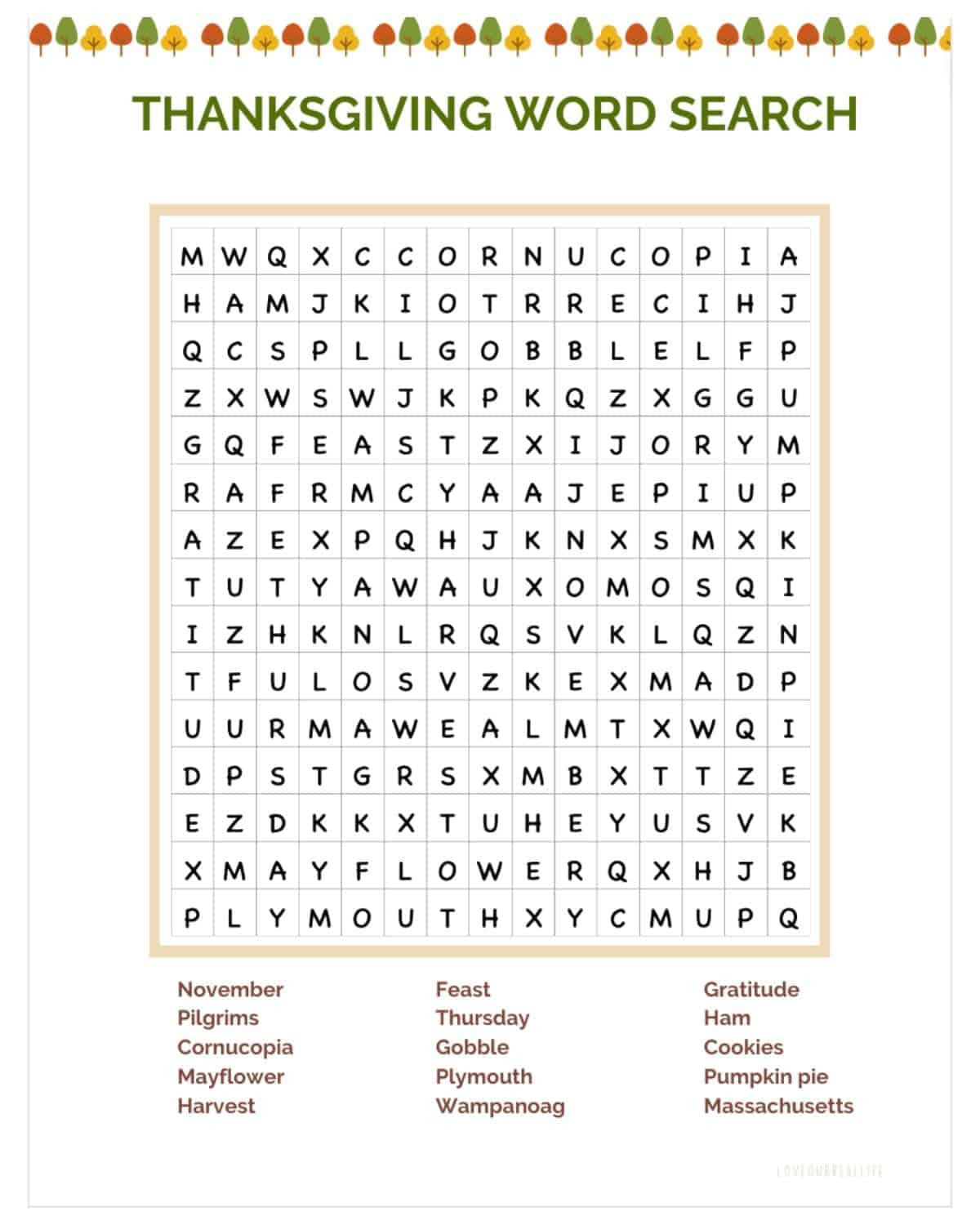 Thanksgiving Word Search Puzzle - Free Printable Pdf ⋆ Love Our within Thanksgiving Sudoku Mayflower Answers